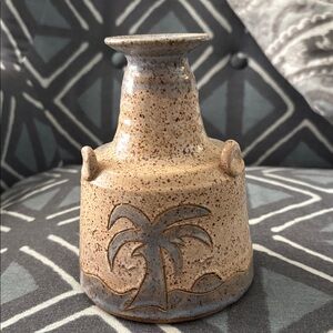Studio Art Stoneware Speckled Tan and Blue Gray Ceramic Vase
